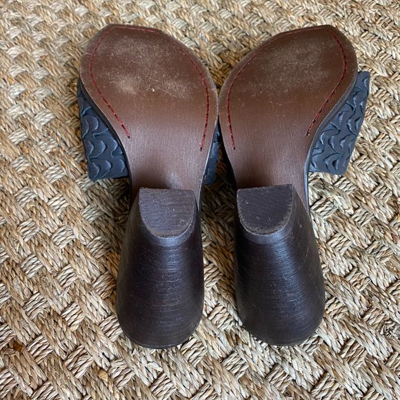 SAM EDELMAN Golden Eagle Woven Leather Mules Stacked Heel Sandals Square Toe 9.5 - Picture 5 of 5